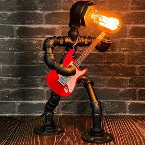 Steampunk Industrial Vintage Electric Bass Guitar Table Lamp Miniature Guitar